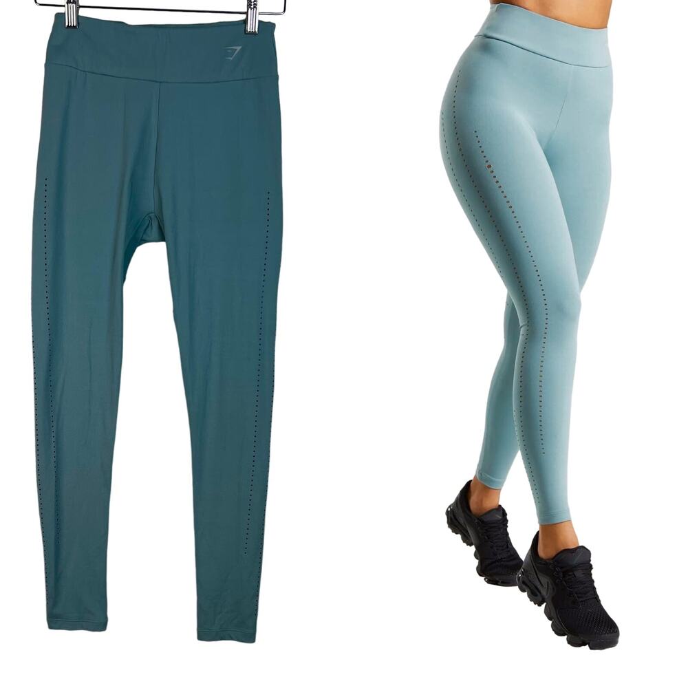 Gymshark Laser Cut Tights Leggings Medium Stormy Turquoise